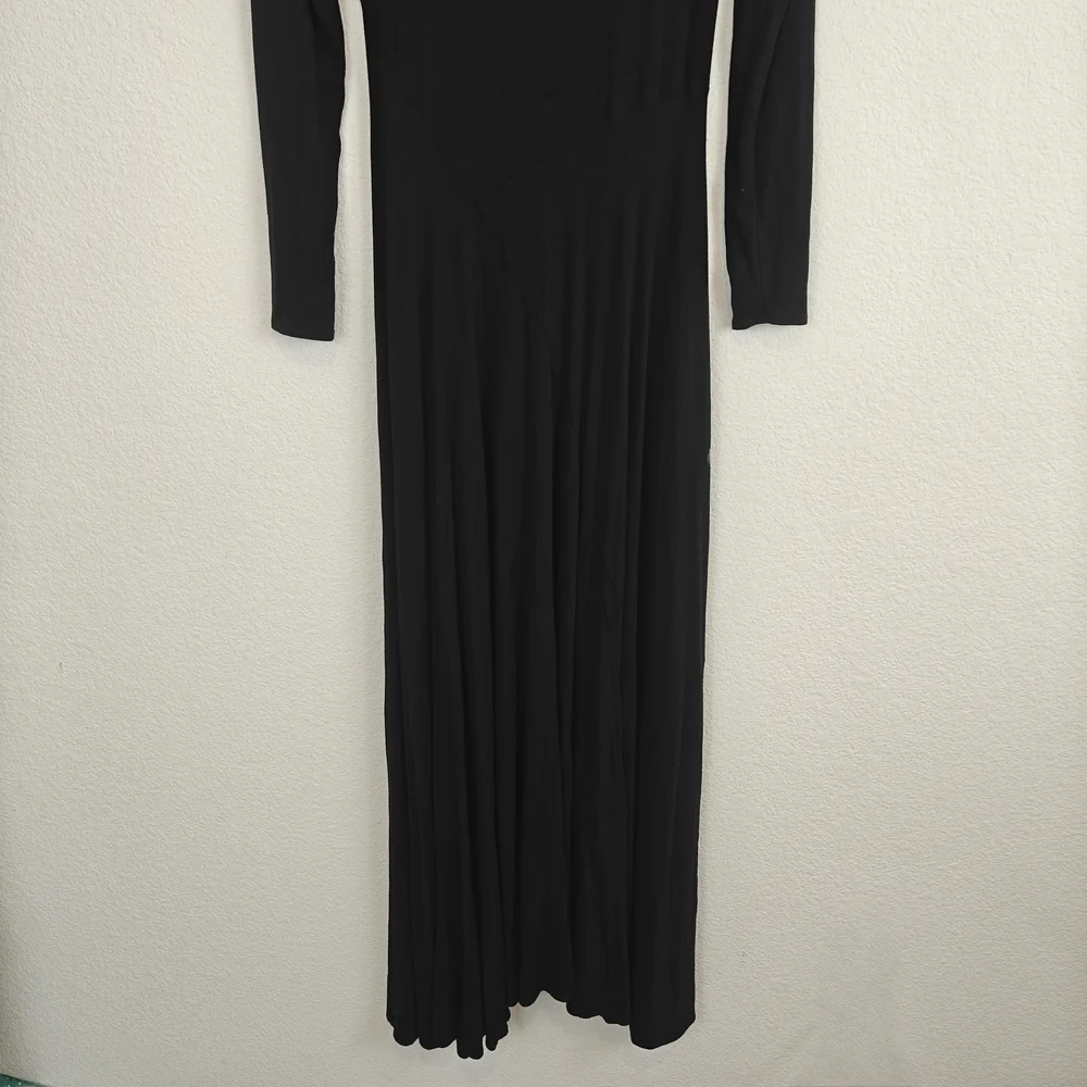 Free People “Beach” Black Mock Neck Longline Maxi Dress XS – Stretchy Boho Chic